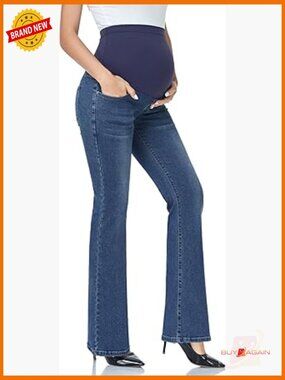 Maternity Bootcut Jeans with Pockets Over The Belly Bell Bottoms Flare Denim